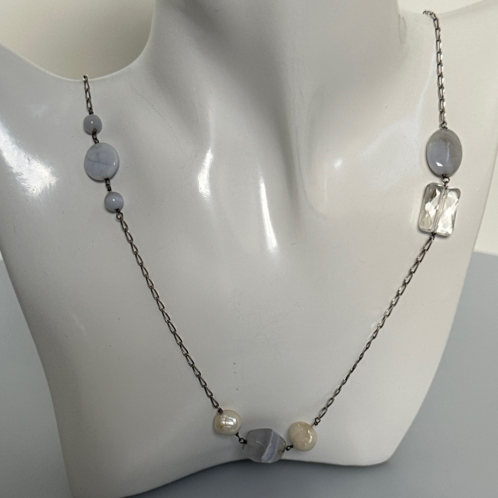 Elegant 925 sterling Silver  jade and real Pearls Necklace